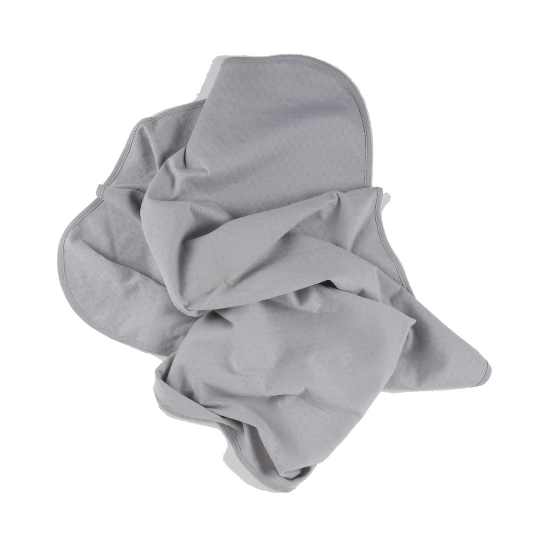 cool grey pointelle ribbed knit double layered essential swaddle blanket. 33" x 33". 100% organic cotton.
