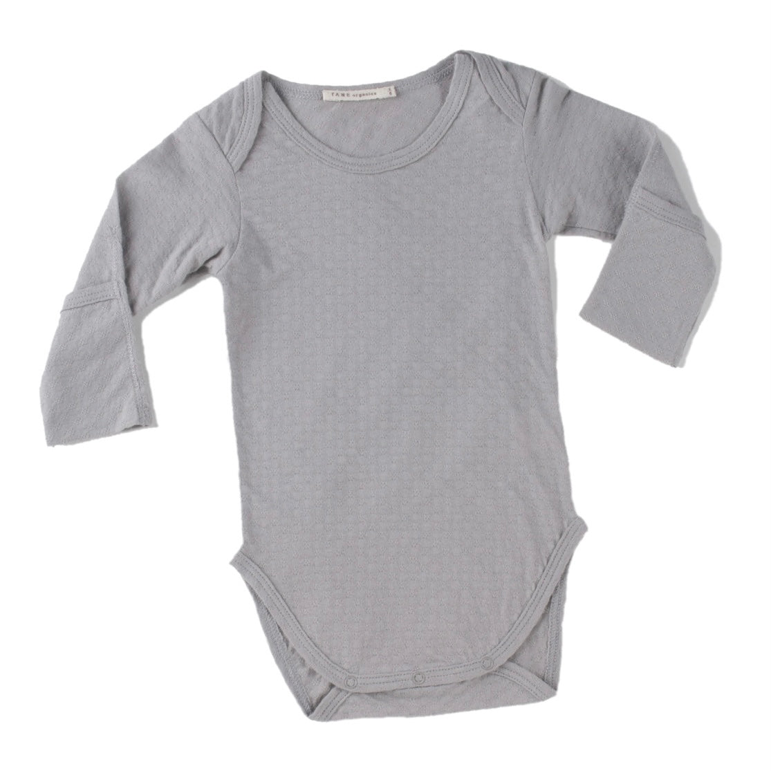 cool grey pointelle essential crewneck onesie with handcover. 100% organic cotton.