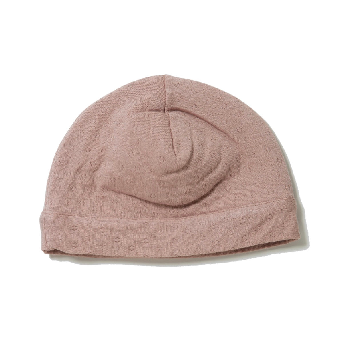 rose color pointelle double layered skull cap for newborn. 100% organic cotton.