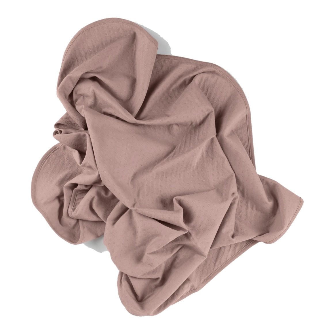 rose color pointelle ribbed knit double layered essential swaddle blanket. 33" x 33". 100% organic cotton.