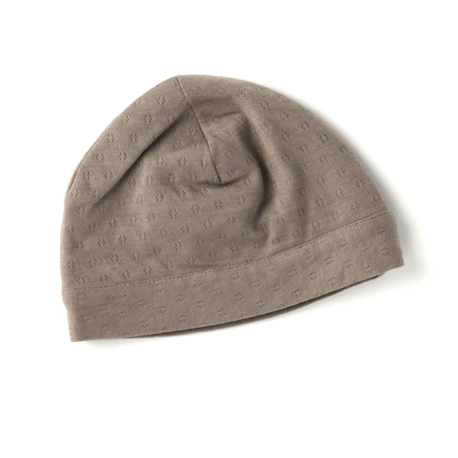 brown pointelle double layered skull cap for newborn. 100% organic cotton.